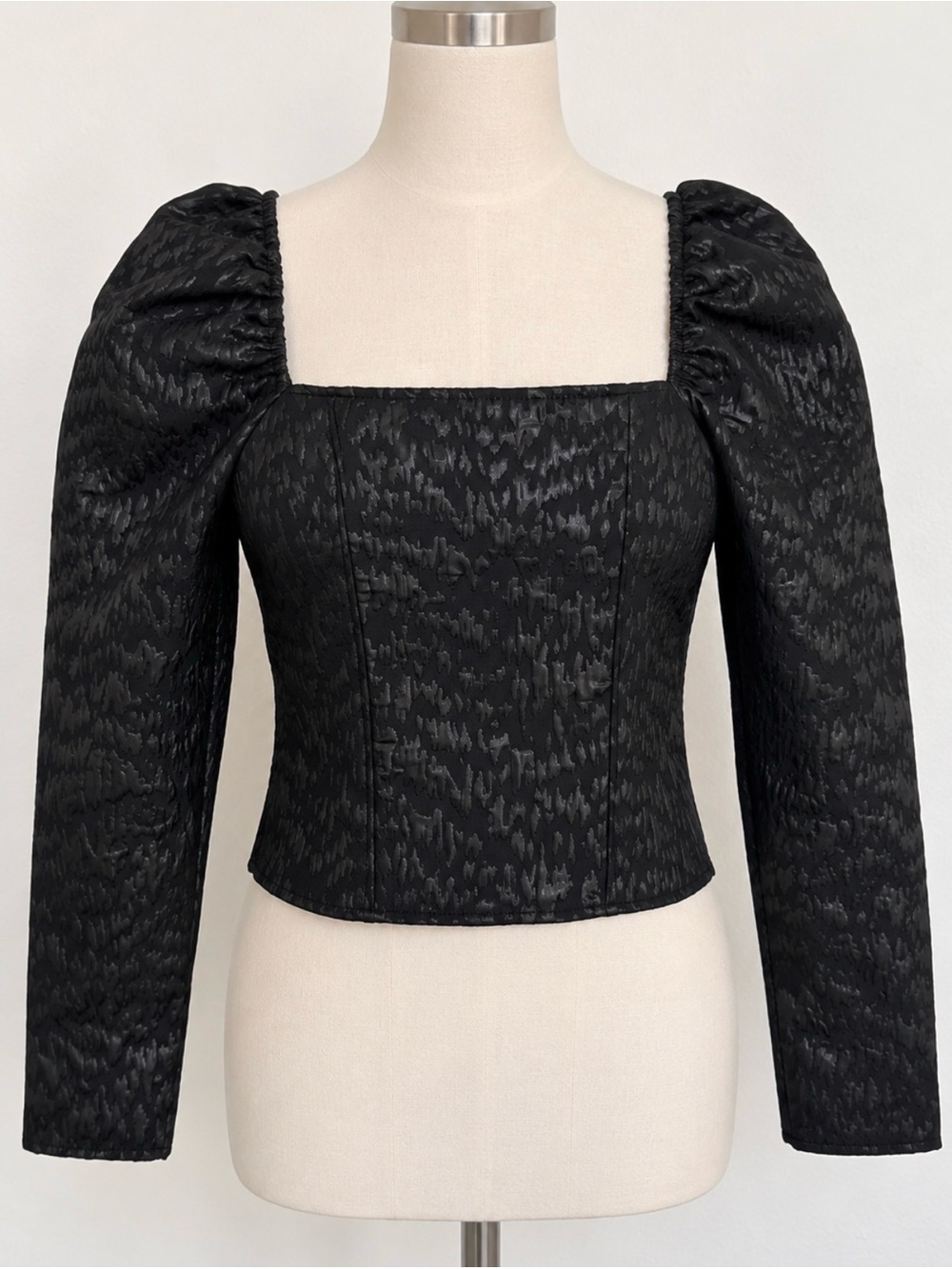 H&M black puff sleeve square neck top XS